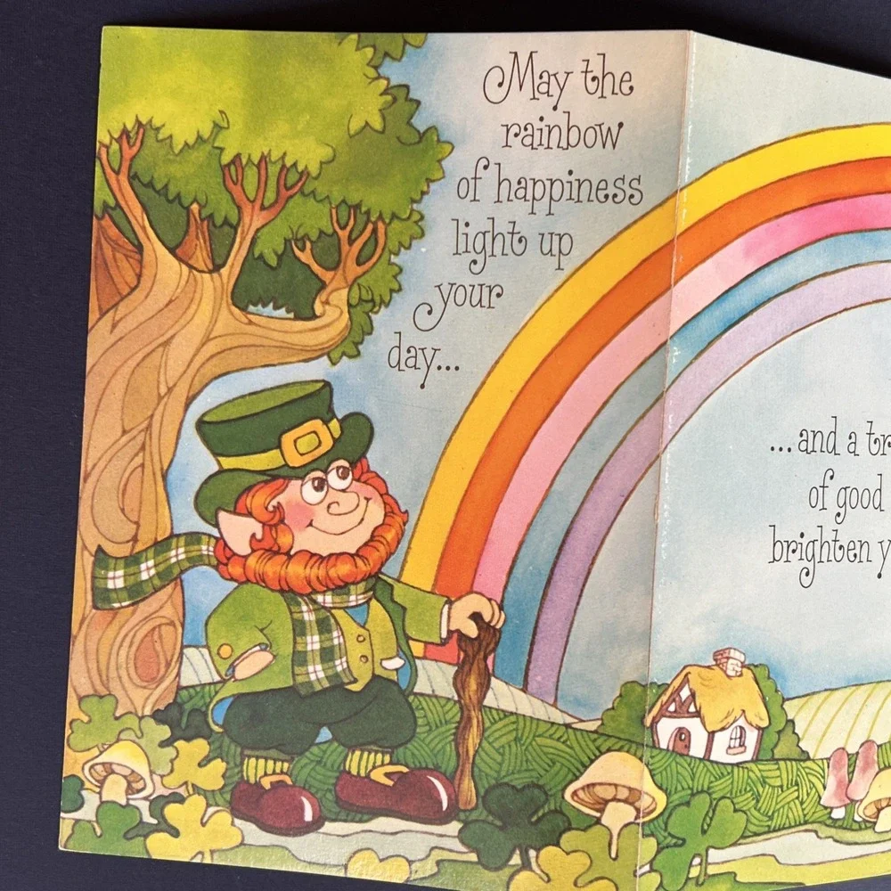 VTG St Patrick's Day Greeting Cards Set 3 Unused Rainbow Leprechaun Mary Grace